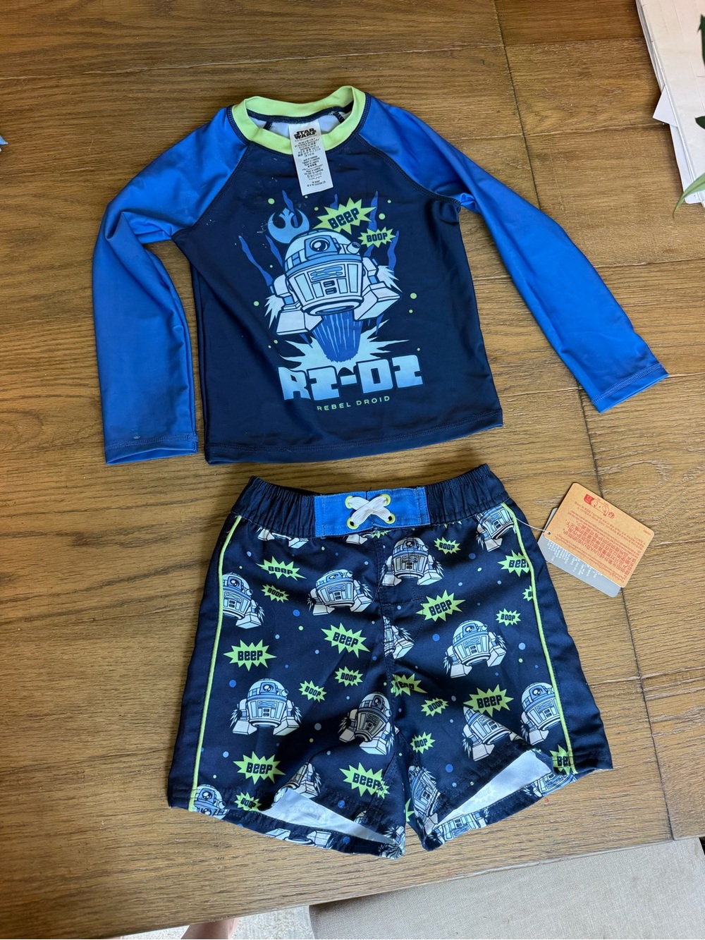 Disney Kids Star Wars R2-D2 Swim Set in Blue and Lime Green